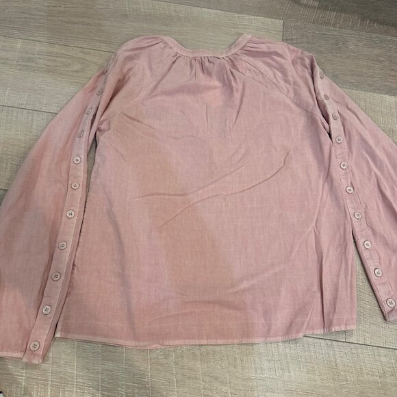 Barrymore Button Sleeve Blouse Ecru Small Dusty Rose Lightweight Cotton NEW - Picture 8 of 9
